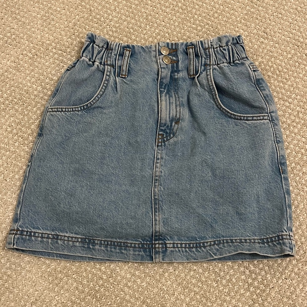 denim skirt with ruched waist
